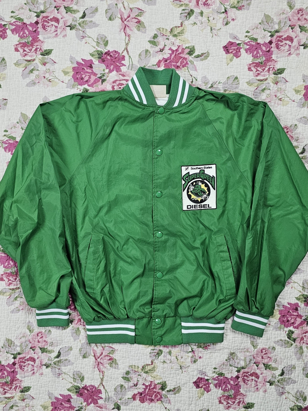 Vintage 90s Southern States Super Green Diesel Satin Varsity Jacket Medium USA